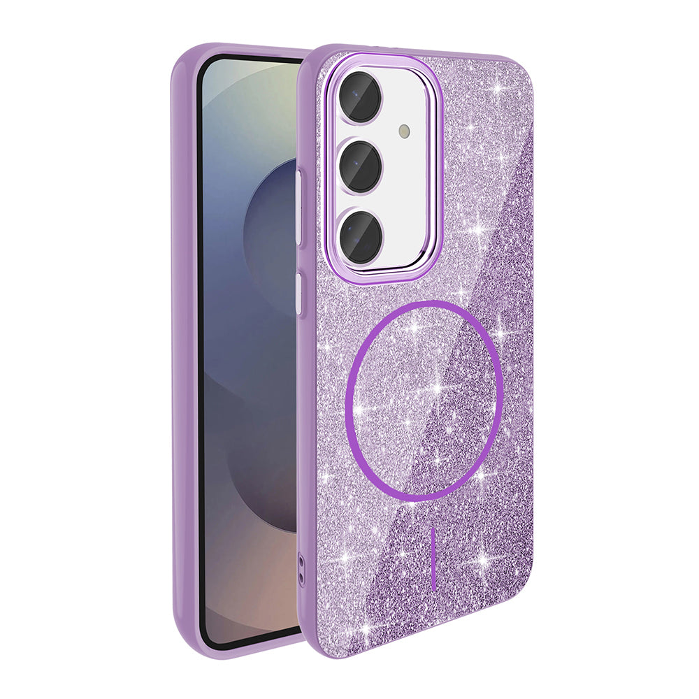 Galaxy S23 FE Kılıf M-safe Şarj Özellikli Parlayan Simli Zore Okso Kapak Gold