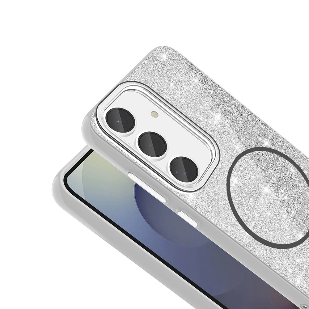 Galaxy S23 FE Kılıf M-safe Şarj Özellikli Parlayan Simli Zore Okso Kapak Derin Mor