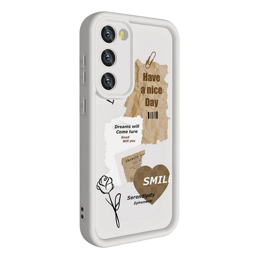 Galaxy S23 Case Camera Protection Printed Back Surface Zore Classy Cover White 