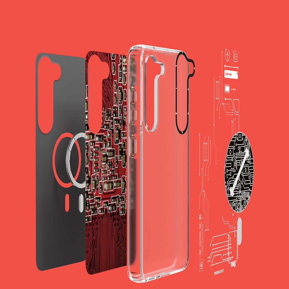 Galaxy S23 Case M-safe Charging Feature YoungKit Technology Series Cover Red 