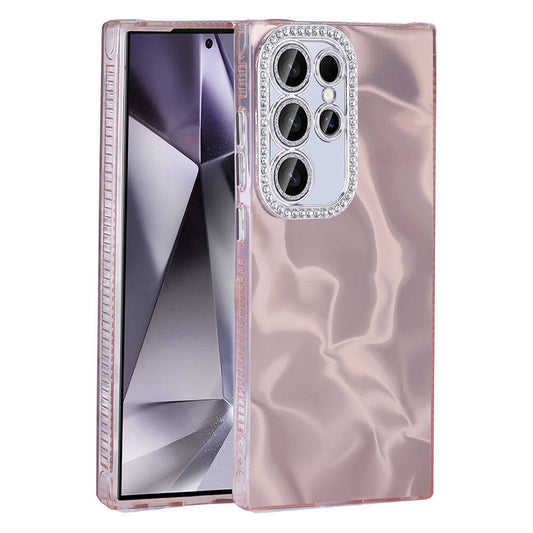 Galaxy S23 Ultra Airbag Case Shiny Stone Detail Design Zore Esila Cover Pink