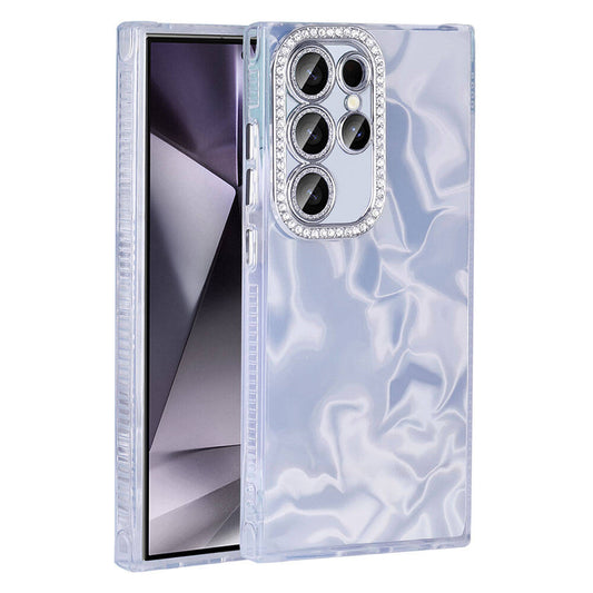 Galaxy S23 Ultra Airbag Case Shiny Stone Detail Design Zore Esila Cover White
