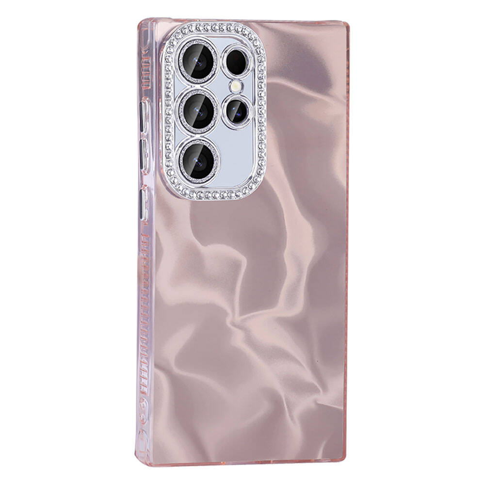 Galaxy S23 Ultra Airbag Case Shiny Stone Detail Design Zore Esila Cover Pink