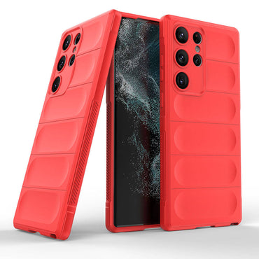 Galaxy S23 Ultra Case Flexible TPU Hollow Back Surface Design Zore Ethnic Silicone Cover Red