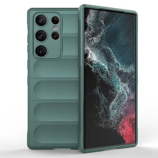 Galaxy S23 Ultra Case Flexible TPU Hollow Back Surface Design Zore Ethnic Silicone Cover Dark Green
