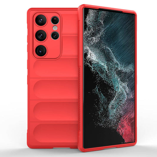 Galaxy S23 Ultra Case Flexible TPU Hollow Back Surface Design Zore Ethnic Silicone Cover Red