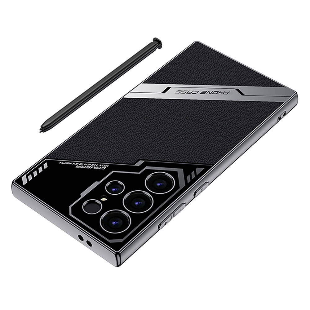 Galaxy S23 Ultra Case Camera Protection Faux Leather Design Zore New Series Procase Cover Titanium-Gray