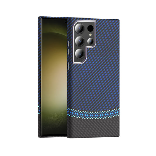 Galaxy S23 Ultra Case with M-safe Charging Function Carbon Fiber Look Zore Gros Cover Black-Navy Blue 