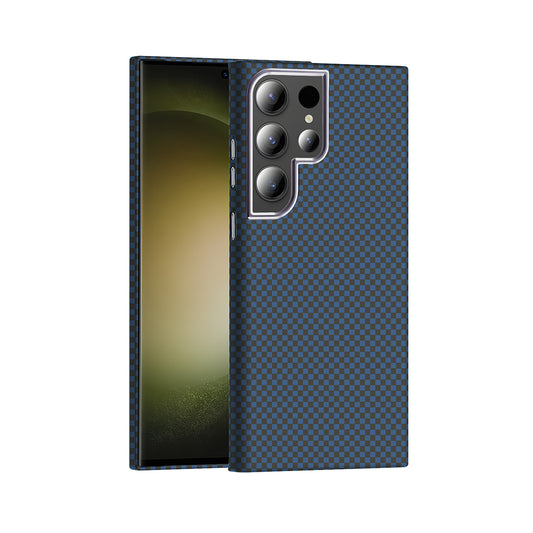 Galaxy S23 Ultra Case with M-safe Charging Function Carbon Fiber Look Zore Gros Cover Navy Blue 