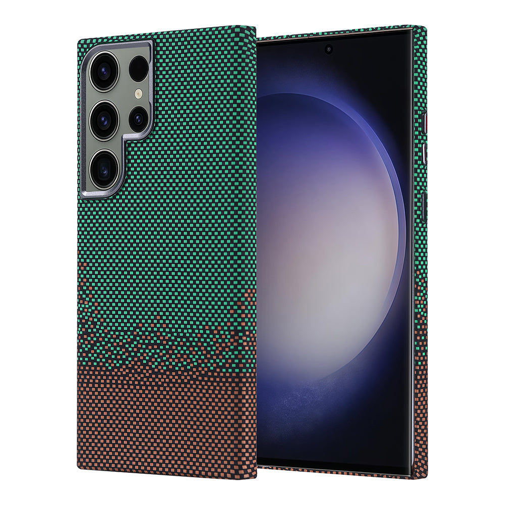 Galaxy S23 Ultra Case with M-safe Charging Function Carbon Fiber Look Zore Nekst Cover Gold 