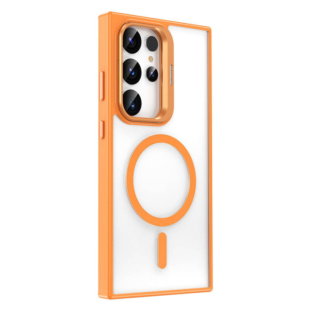 Galaxy S23 Ultra Case M-safe Charging Stand Zore M-safe Clone Cover Orange