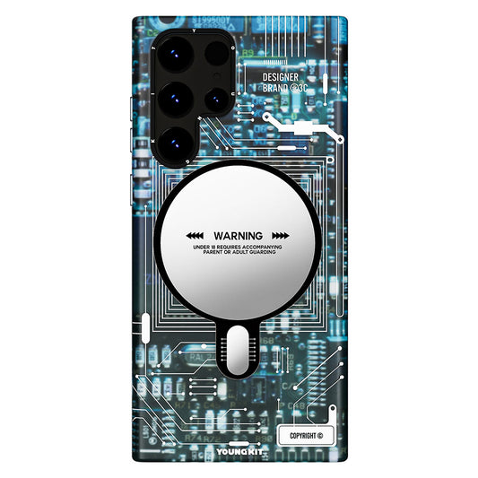 Galaxy S23 Ultra Case M-safe Charging Feature YoungKit Technology Series Cover Blue 