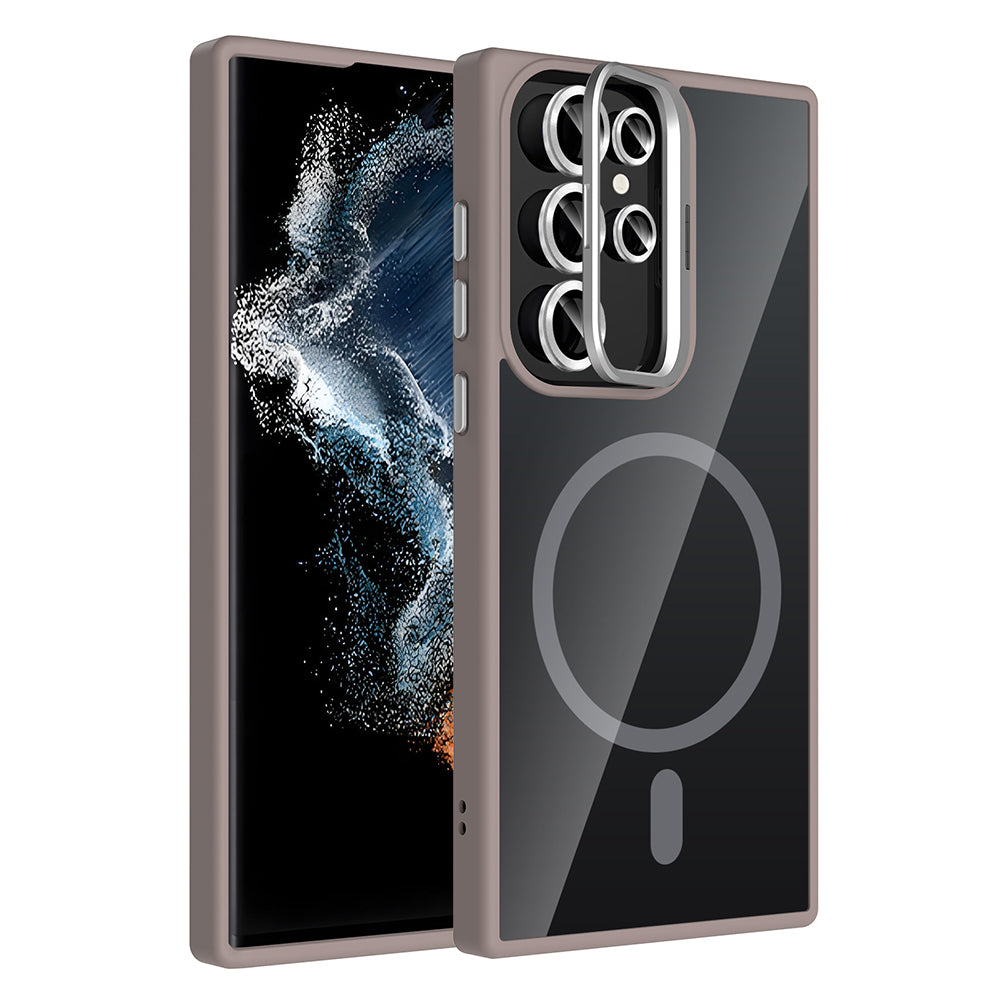 Galaxy S23 Ultra Case with Stand and Camera Lens Gift, M-Safe Charging Feature, Zore Etro Cover Gray 