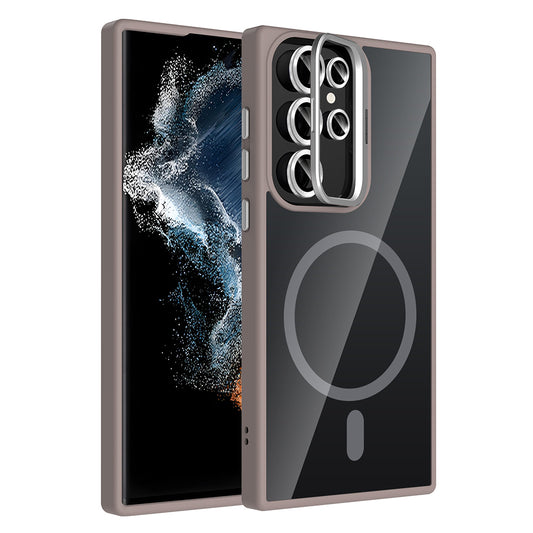 Galaxy S23 Ultra Case with Stand and Camera Lens Gift, M-Safe Charging Feature, Zore Etro Cover Gray 