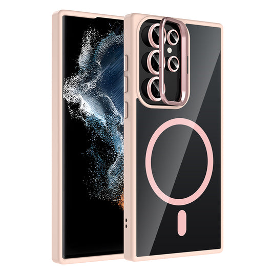 Galaxy S23 Ultra Case with Stand and Camera Lens Gift, M-Safe Charging Feature, Zore Etro Cover Pink 