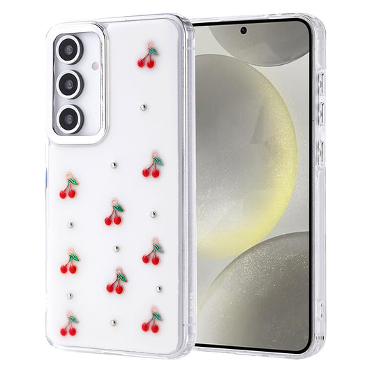 Galaxy S24 FE Case Airbag Design Glitter Transparent Zore Polar Cover Cherry
