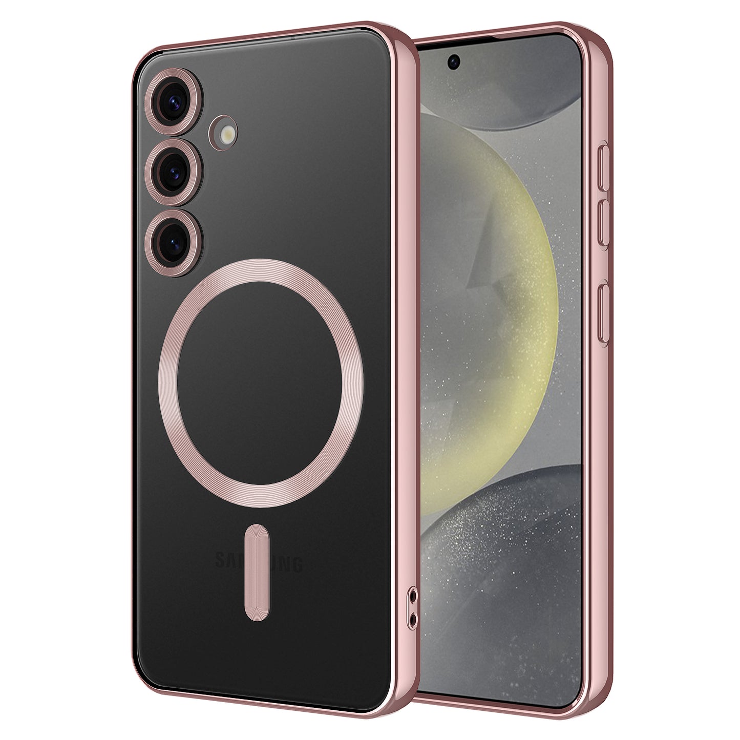 Galaxy S24 FE Case Camera Protection M-safe Wireless Charging Feature Zore Demre Cover Rose Gold 