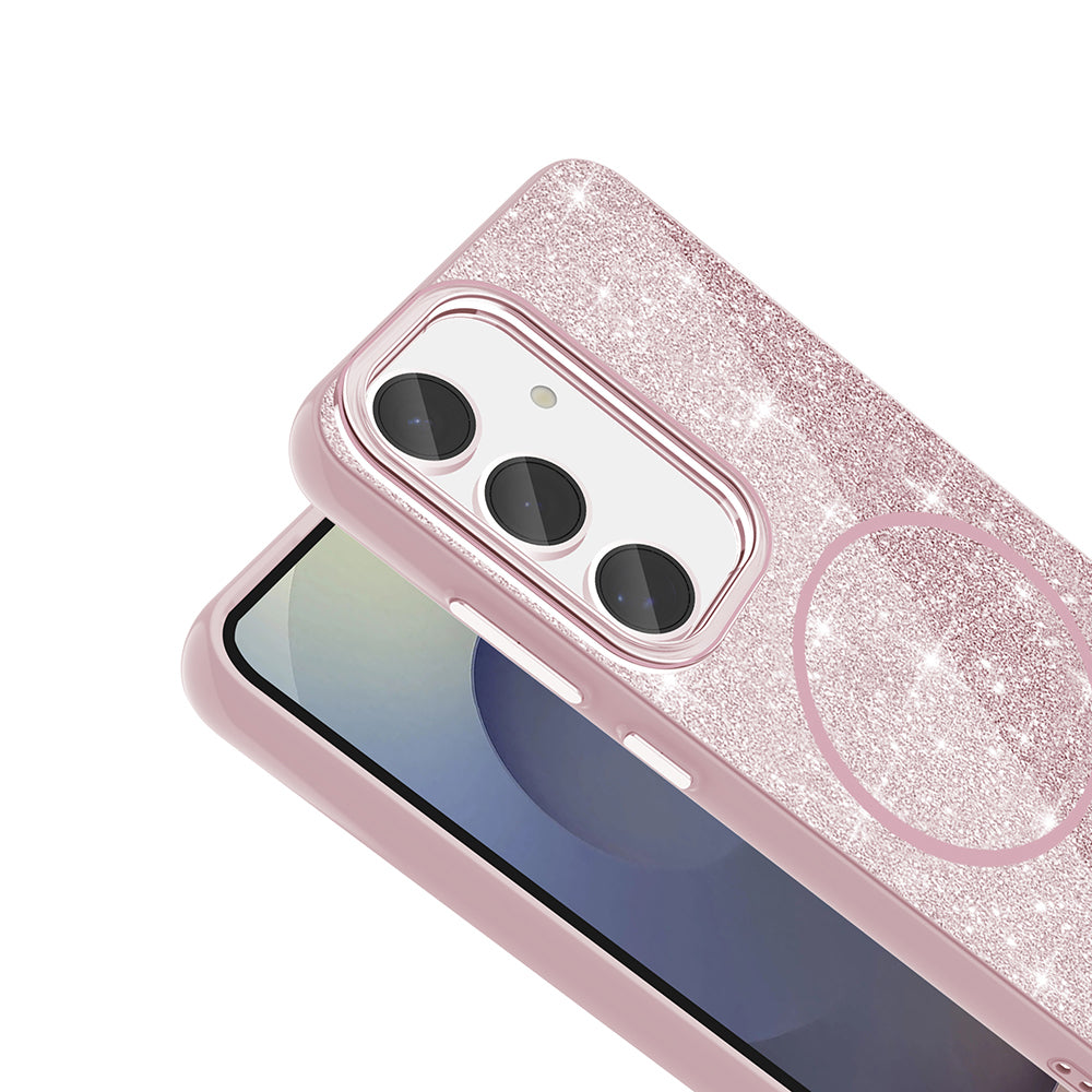 Galaxy S24 FE Kılıf M-safe Şarj Özellikli Parlayan Simli Zore Okso Kapak Siyah