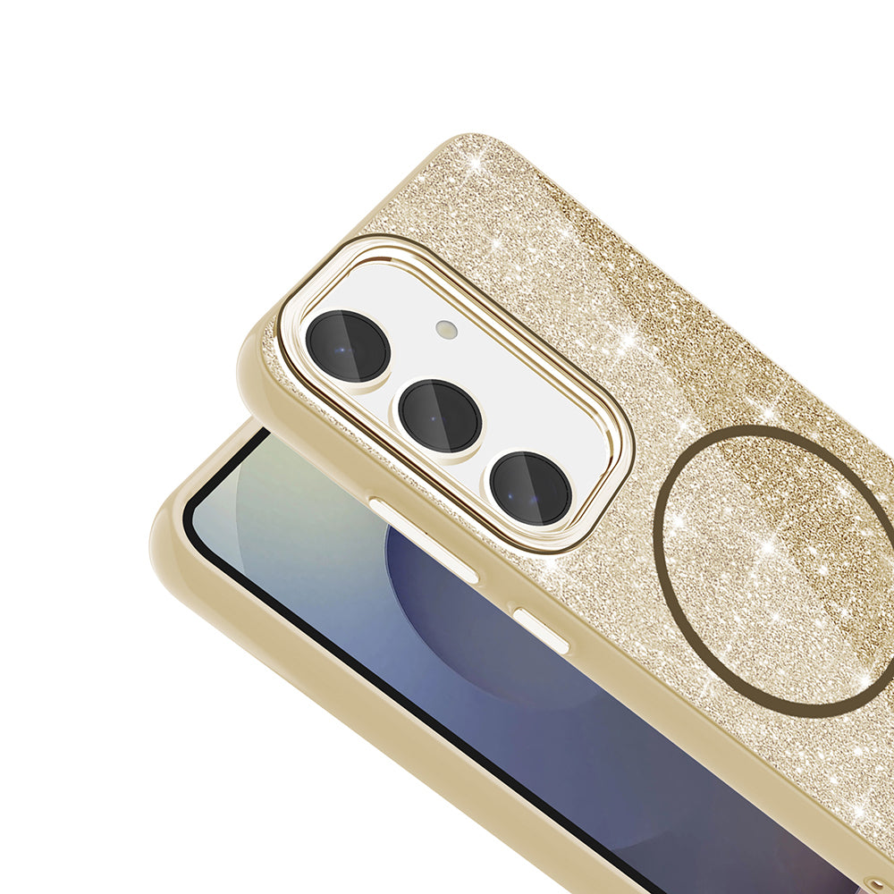 Galaxy S24 FE Kılıf M-safe Şarj Özellikli Parlayan Simli Zore Okso Kapak Siyah