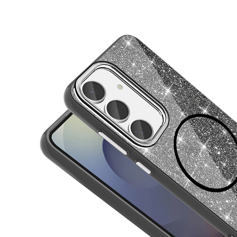 Galaxy S24 FE Kılıf M-safe Şarj Özellikli Parlayan Simli Zore Okso Kapak Beyaz