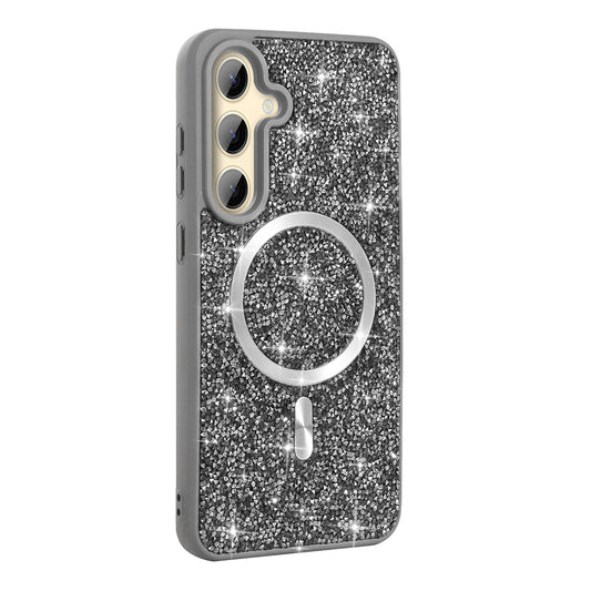 Galaxy S24 FE Case Diamond Design M-safe Charging Feature Zore Mosaic Silicone Cover Titanium-Gray