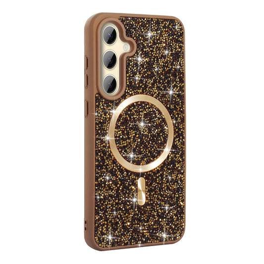 Galaxy S24 FE Case Diamond Design M-safe Charging Feature Zore Mosaic Silicone Cover Desert Titanium