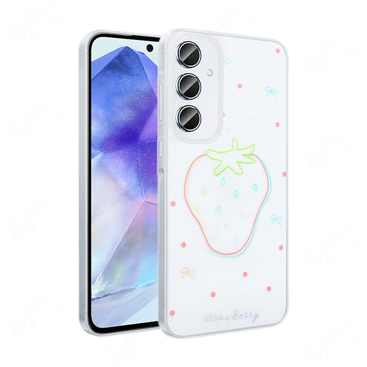 Galaxy S24 FE Case Transparent Figured Zore Folk Hard Cover Strawberry 