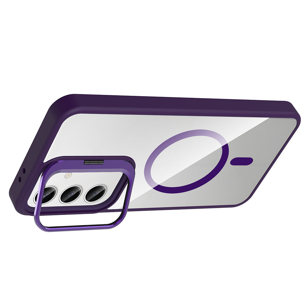 Galaxy S24 FE Case with Stand and Camera Lens Gift, M-Safe Charging Feature, Zore Etro Cover, Deep Purple 