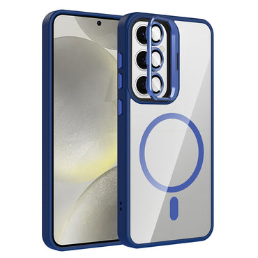 Galaxy S24 FE Kılıf Standlı ve Kamera Lens Hediyeli M-Safe Şarj Özellikli Zore Etro Kapak Siyah