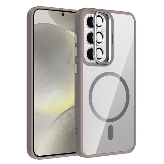Galaxy S24 FE Case with Stand and Camera Lens Gift, M-Safe Charging Feature, Zore Etro Cover Gray 