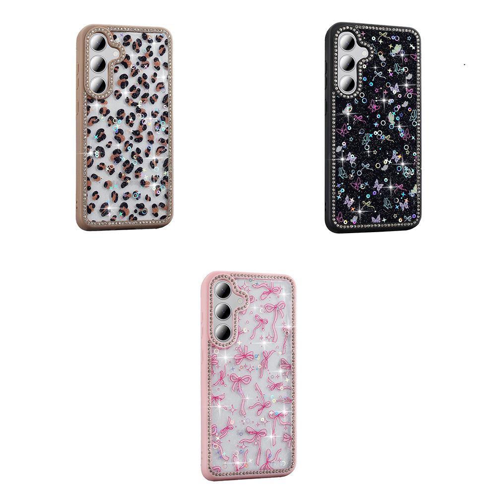 Galaxy S24 FE Case Stone and Glitter Design Zore Azra Cover Gold
