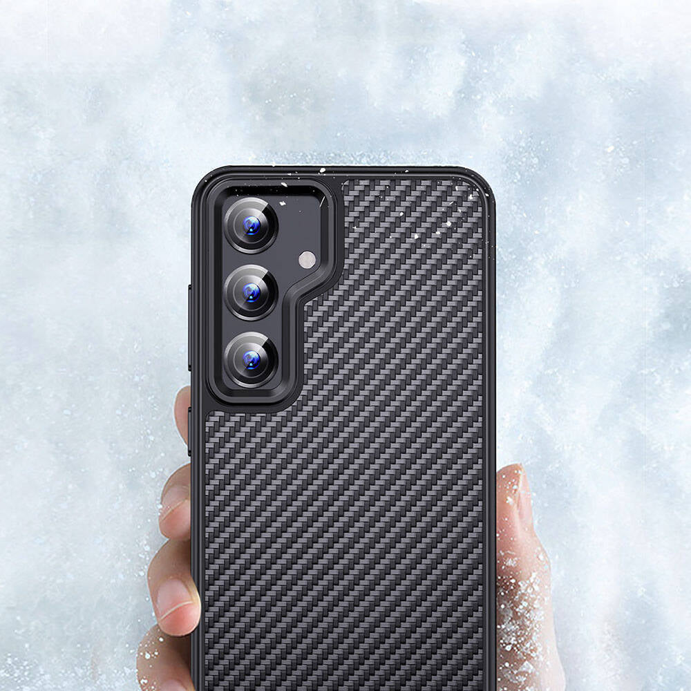 Galaxy S24 Kılıf Aramid Karbon Fiber M-safe Özellikli Wlons Radison Kapak Siyah