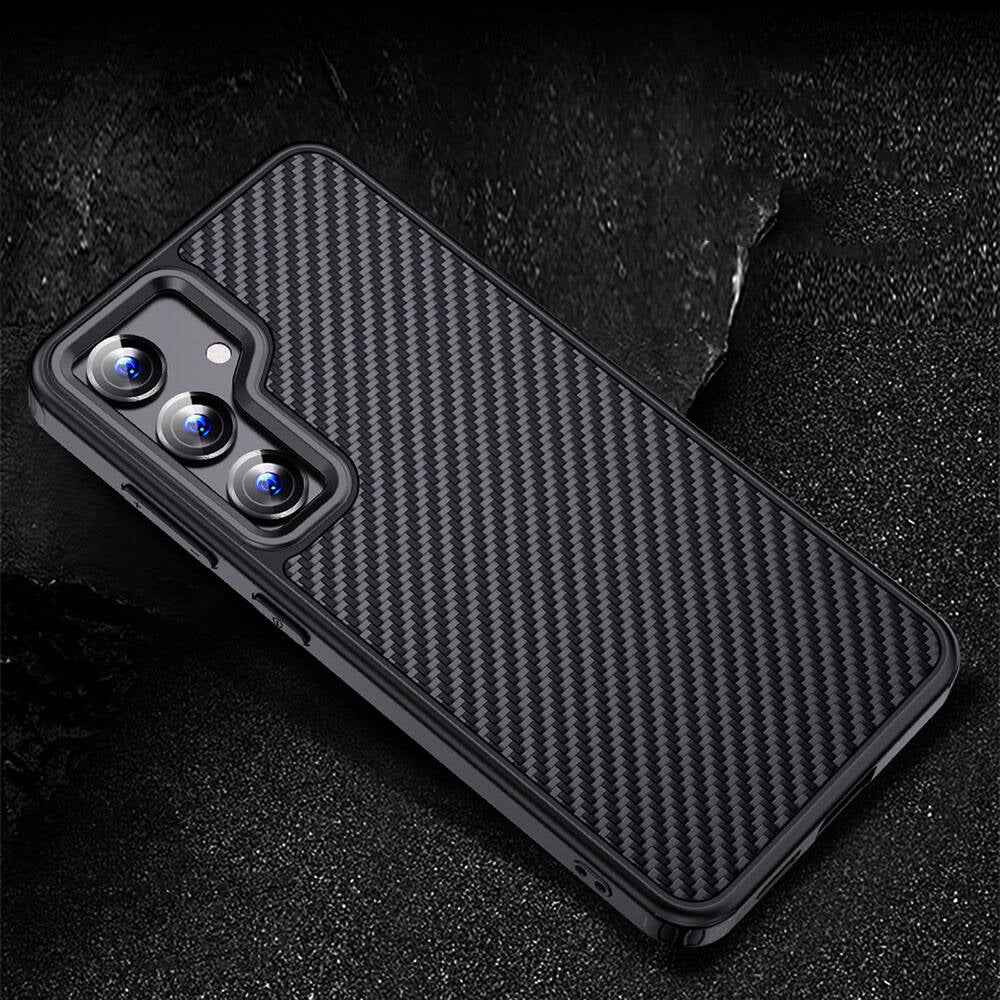 Galaxy S24 Kılıf Aramid Karbon Fiber M-safe Özellikli Wlons Radison Kapak Siyah