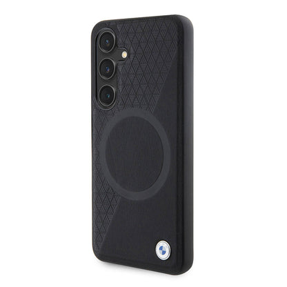 Galaxy S24 Kılıf BMW Orjinal Lisanslı M-safe Şarj Özellikli Yarım Dokulu Circle Leather Kapak Siyah