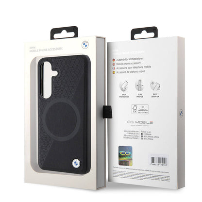 Galaxy S24 Kılıf BMW Orjinal Lisanslı M-safe Şarj Özellikli Yarım Dokulu Circle Leather Kapak Siyah