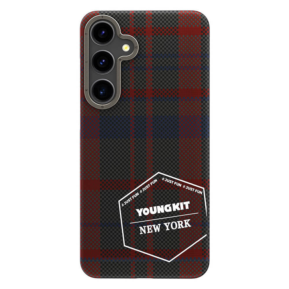 Galaxy S24 Case Plaid Patterned Youngkit Gezhi Series Cover Red 