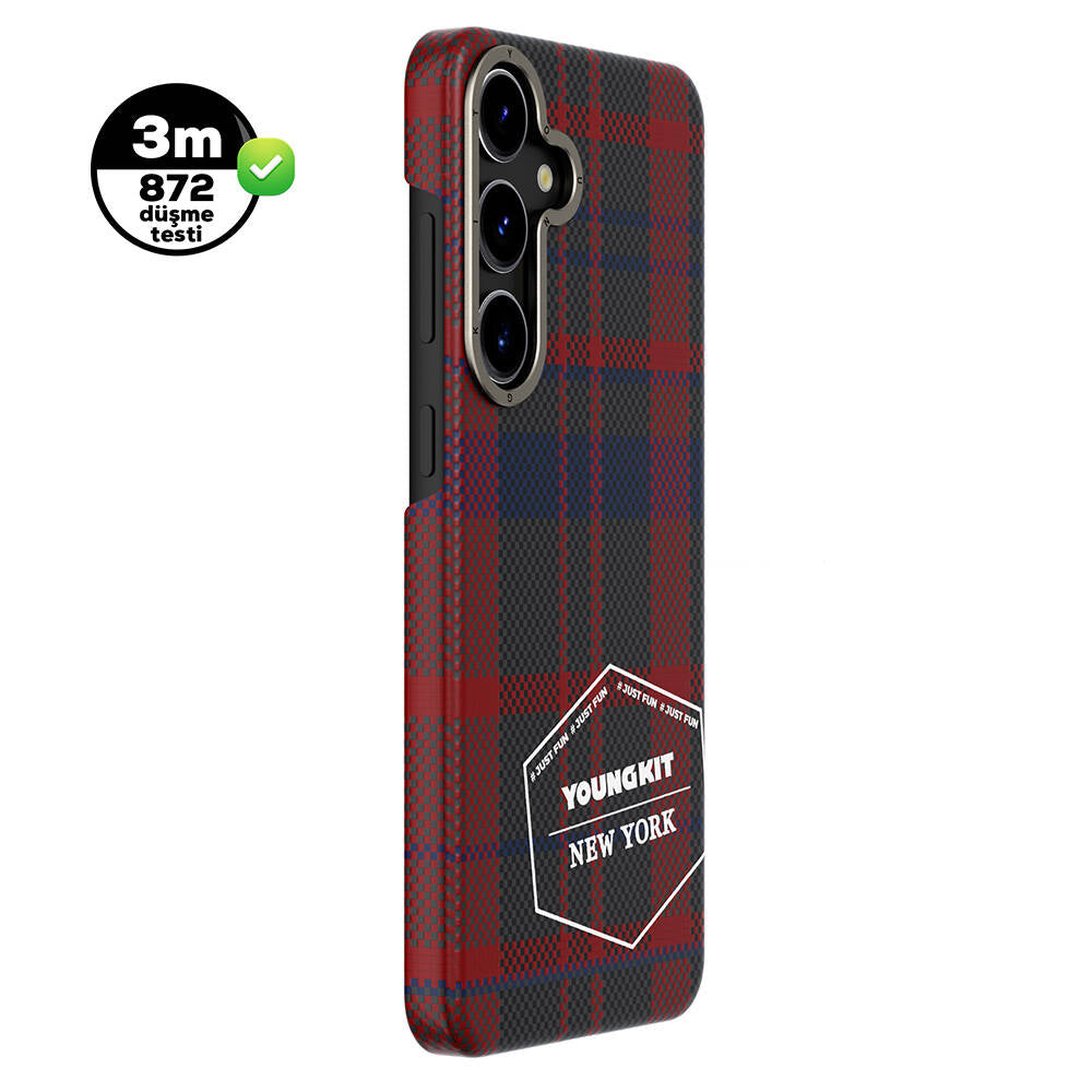Galaxy S24 Case Plaid Patterned Youngkit Gezhi Series Cover Brown 
