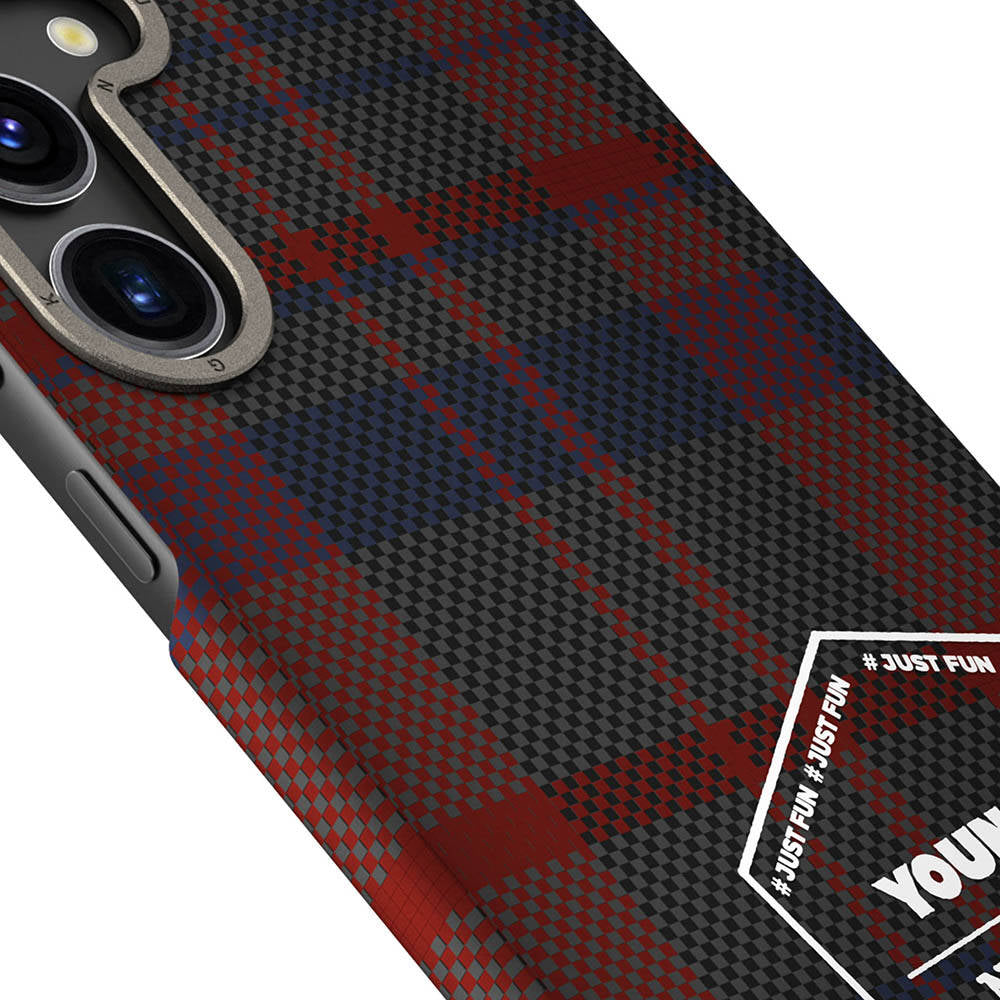 Galaxy S24 Case Plaid Patterned Youngkit Gezhi Series Cover Red 