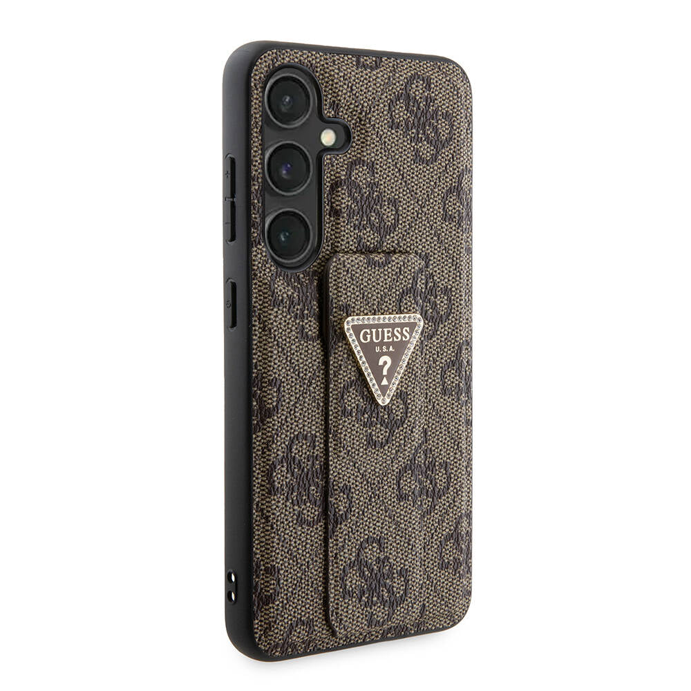 Galaxy S24 Case Guess Original Licensed 4G Patterned Triangle Logo Stand Leather Cover Black