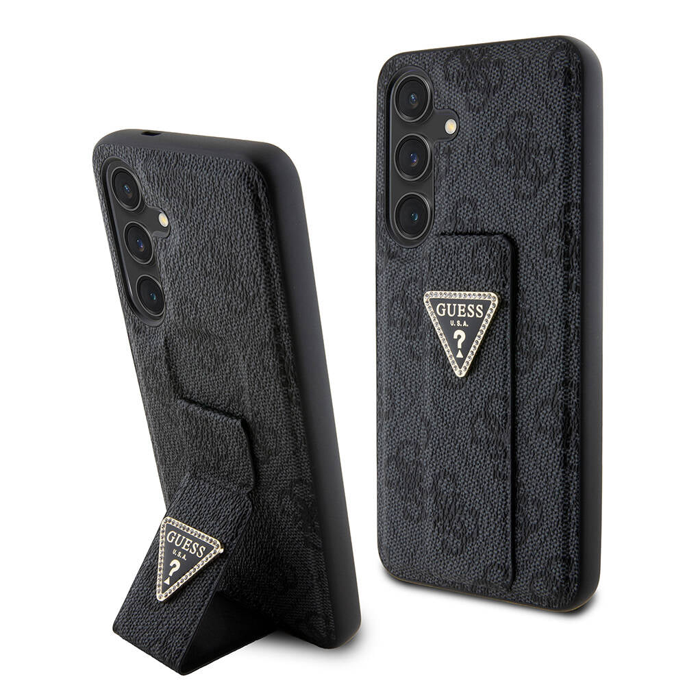 Galaxy S24 Case Guess Original Licensed 4G Patterned Triangle Logo Stand Leather Cover Brown