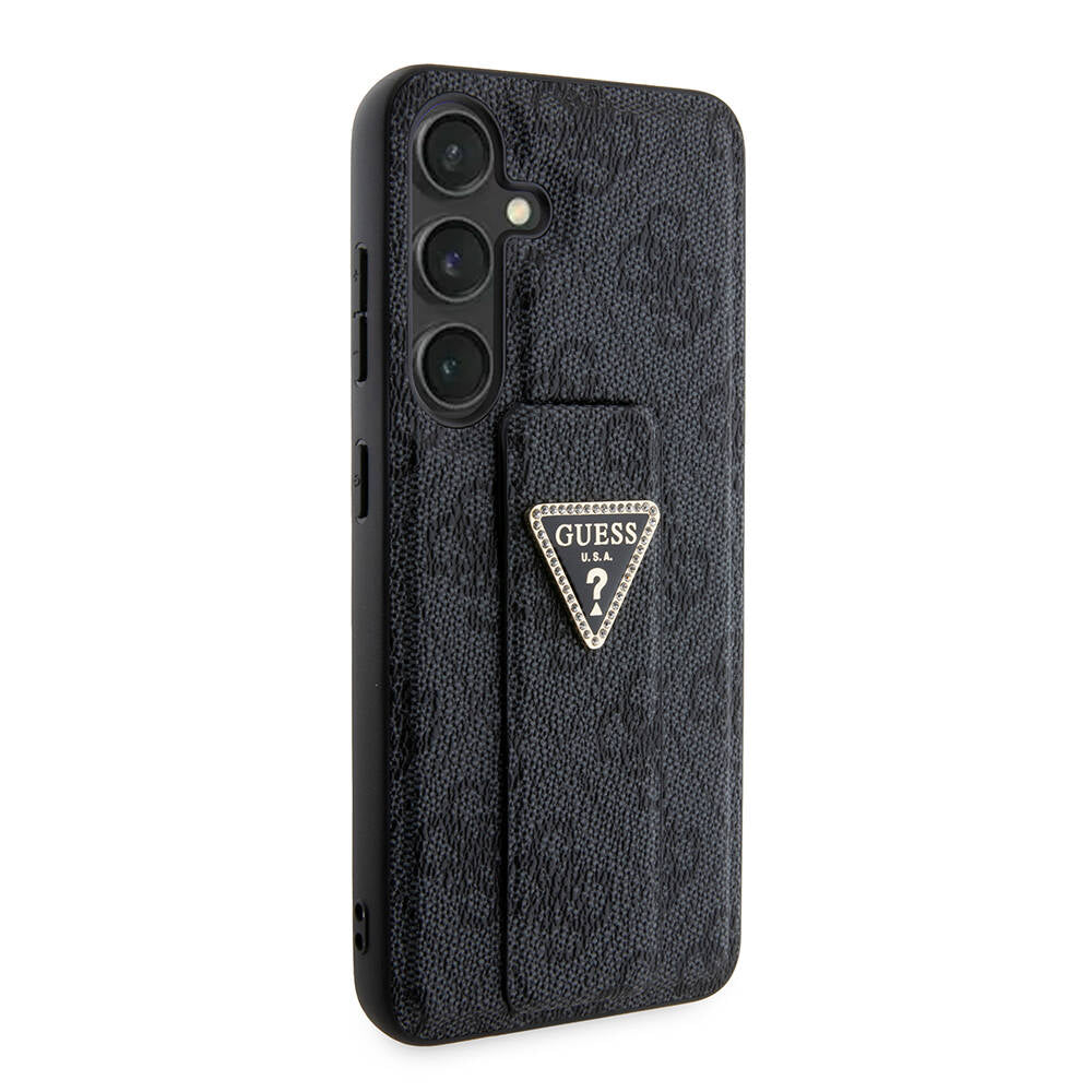Galaxy S24 Case Guess Original Licensed 4G Patterned Triangle Logo Stand Leather Cover Brown
