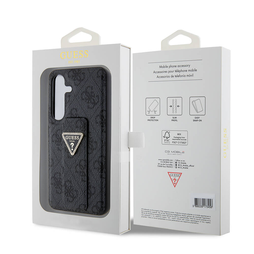 Galaxy S24 Case Guess Original Licensed 4G Patterned Triangle Logo Stand Leather Cover Brown