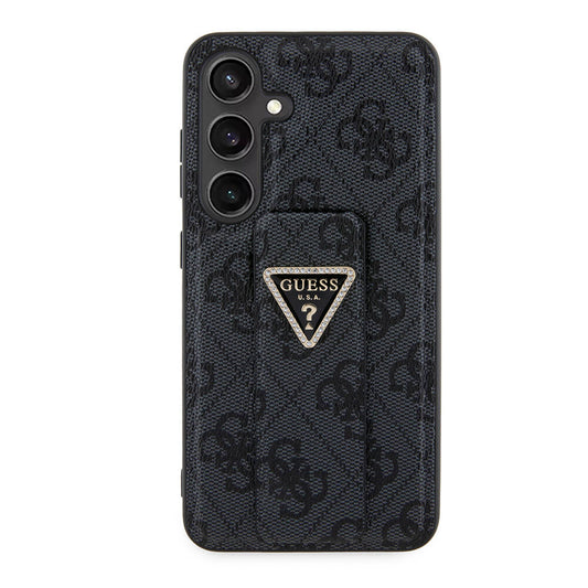 Galaxy S24 Case Guess Original Licensed 4G Patterned Triangle Logo Stand Leather Cover Black