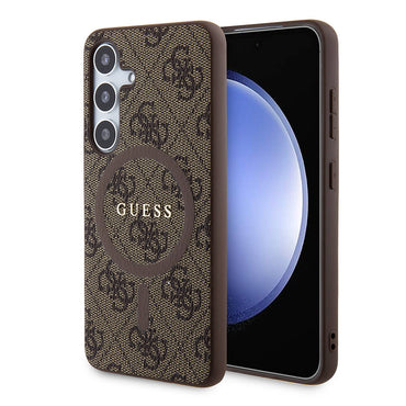 Galaxy S24 Case Guess Original Licensed M-safe Charging Feature PU Ring 4G Patterned Text Logo Cover Black