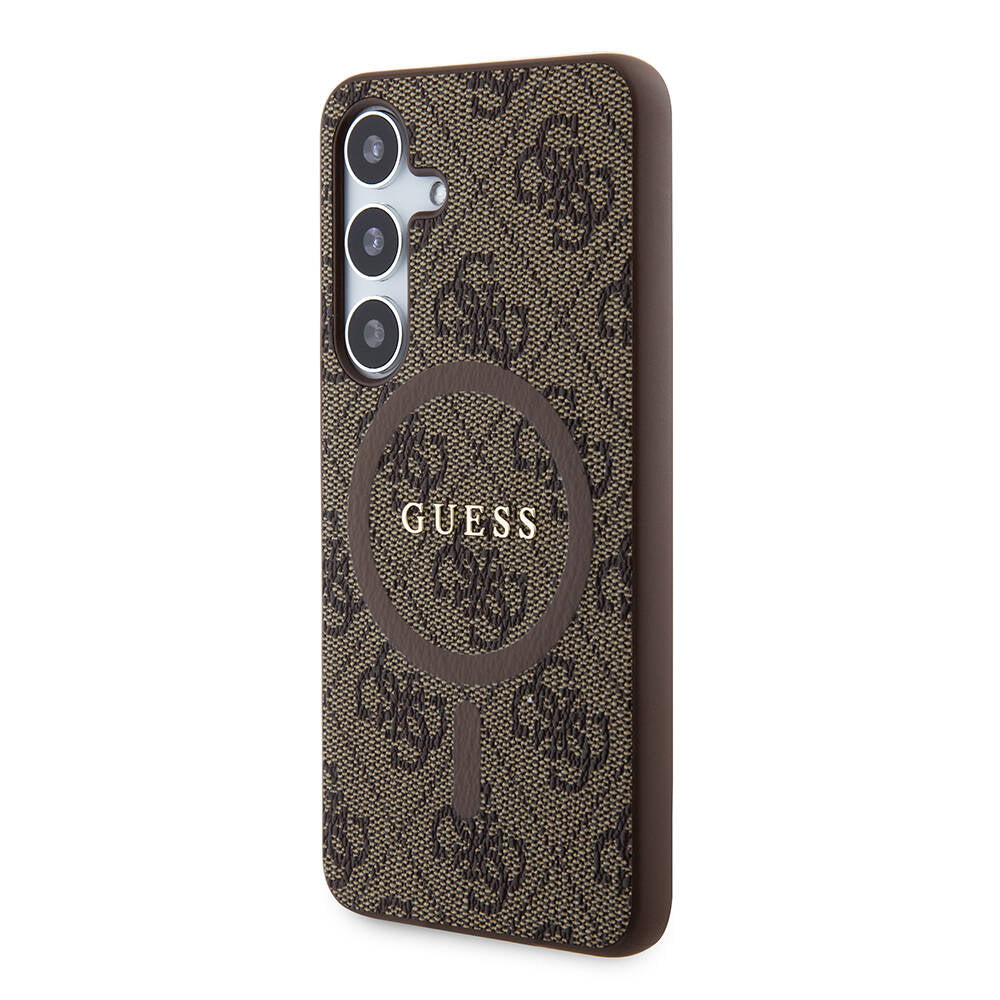 Galaxy S24 Case Guess Original Licensed M-safe Charging Feature PU Ring 4G Patterned Text Logo Cover Black