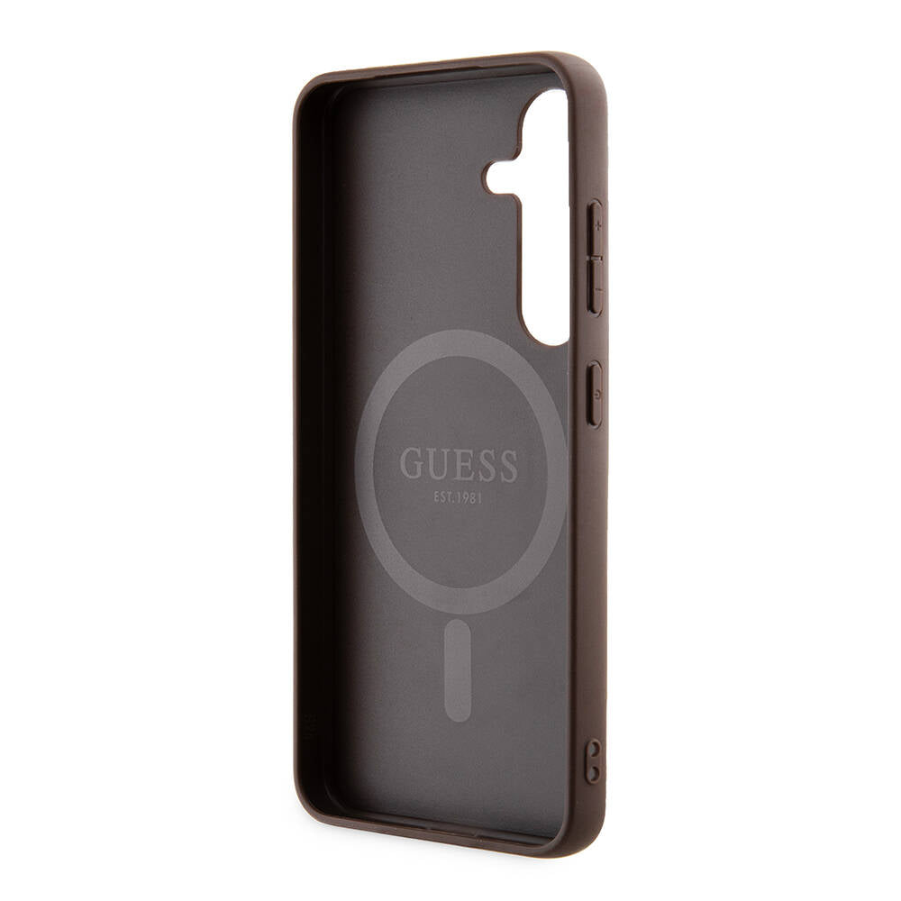 Galaxy S24 Case Guess Original Licensed M-safe Charging Feature PU Ring 4G Patterned Text Logo Cover Black