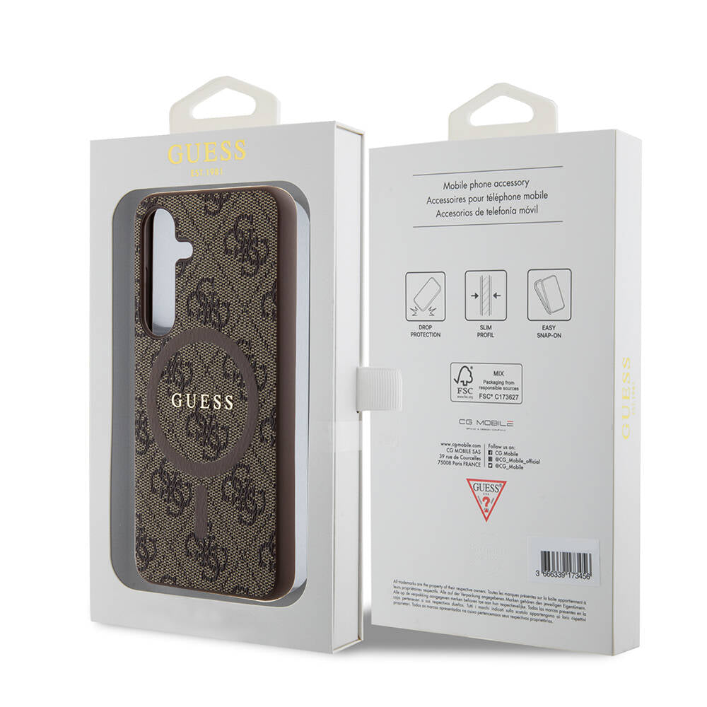 Galaxy S24 Case Guess Original Licensed M-safe Charging Feature PU Ring 4G Patterned Text Logo Cover Black