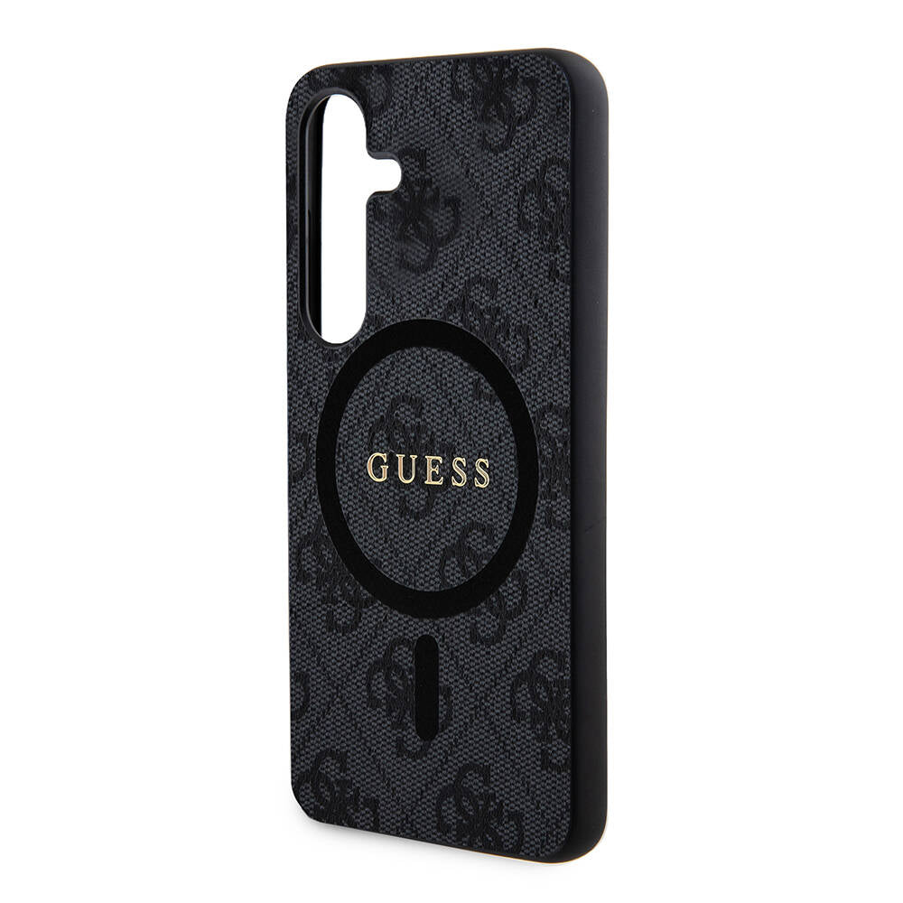 Galaxy S24 Case Guess Original Licensed M-safe Charging Feature PU Ring 4G Patterned Text Logo Cover Black