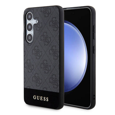 Galaxy S24 Case Guess Original Licensed PU Leather Stripe Logo Design Cover Brown