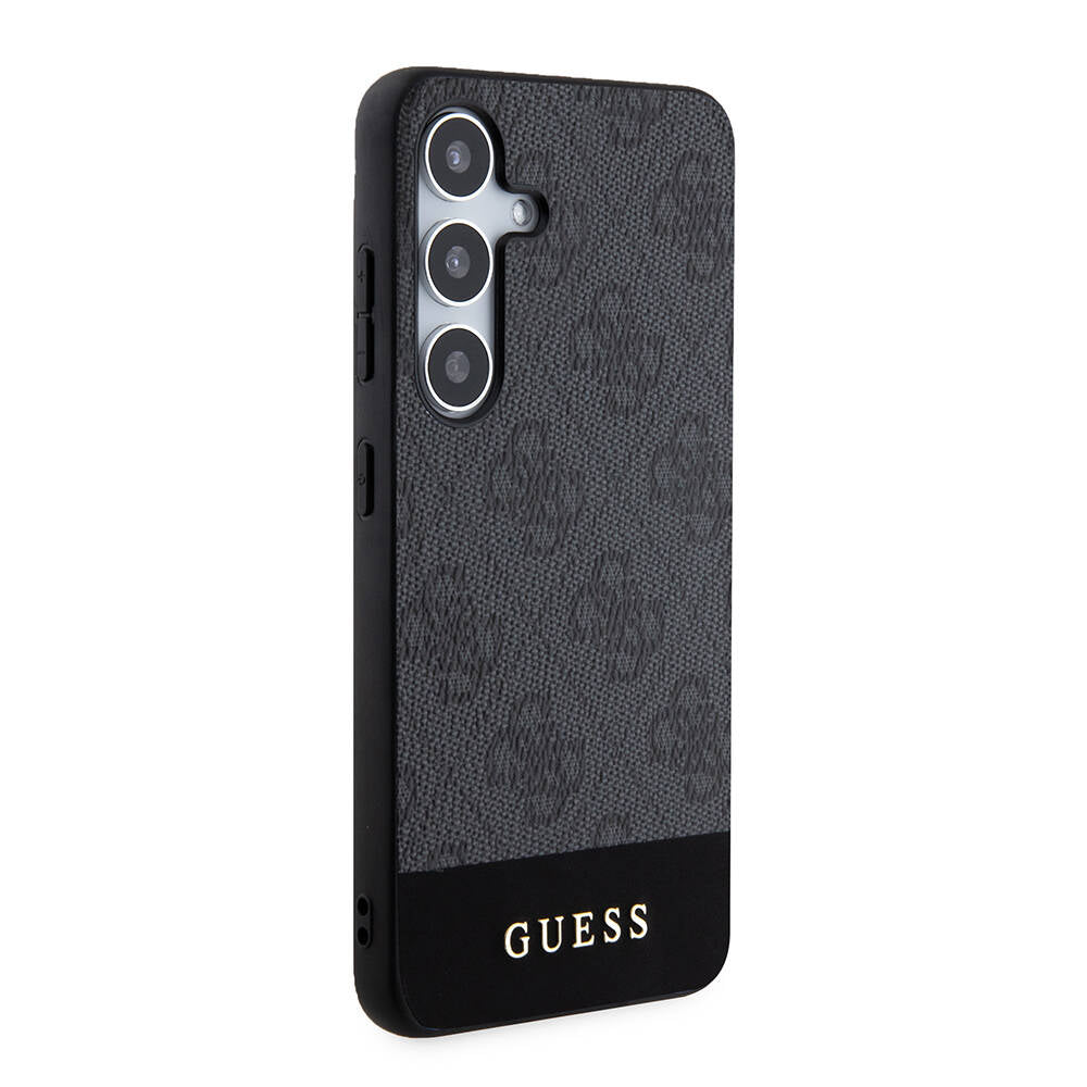 Galaxy S24 Case Guess Original Licensed PU Leather Stripe Logo Design Cover Brown